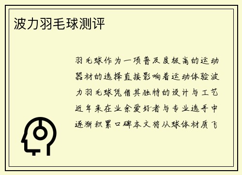 波力羽毛球测评